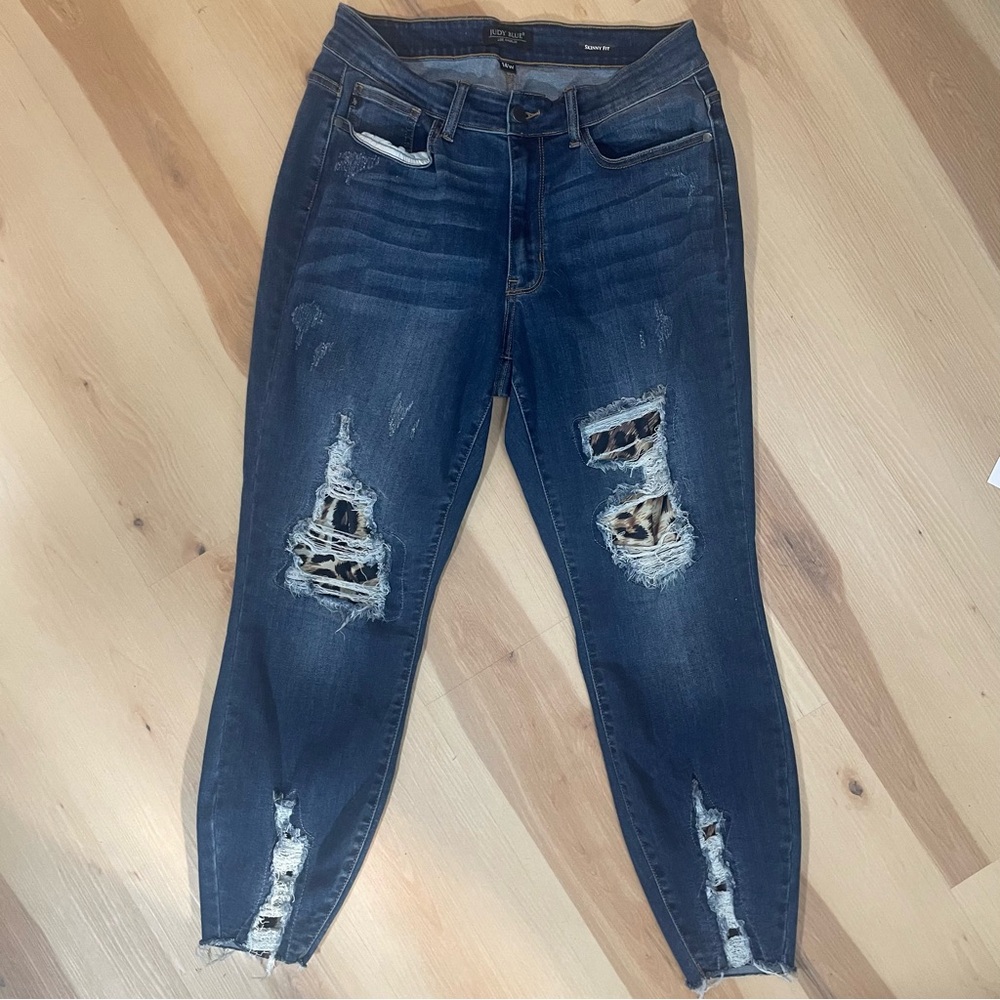 Judy Blue High-Rise Distressed Skinny Jeans - Dark Blue 14w